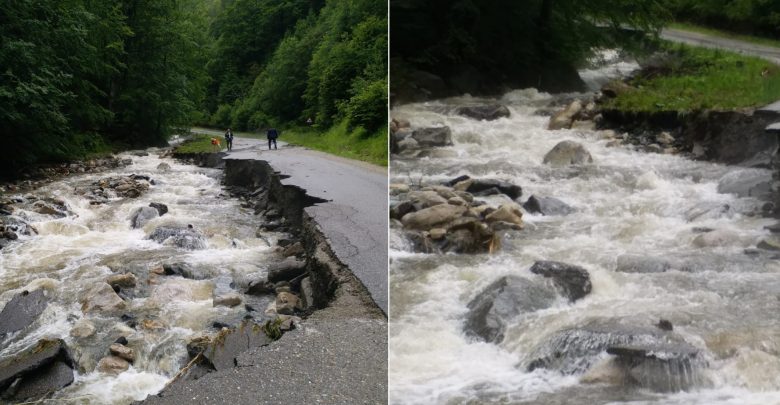 Au fost de ajuns câteva ore de ploaie abundentă pentru ca Râuşorul să devină un torent puternic şi să rupă drumul în mai multe locuri