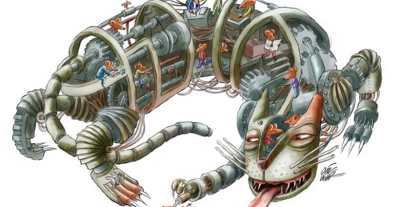 Sistemul pisică-şoarece descris de Oguz Demir (Turcia) (toate lucrările jurizate le puteţi vedea pe site-ul www.bestcartoons.net)