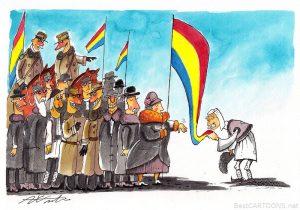 Lucrarea cu care Doru Axinte a convins juriul: la Centenarul Marii Uniri, ţăranul preferă să sărute steagul, nicidecum mâna doamnei cu funcţie înaltă în stat